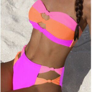 Neon color block high-waisted bikini by Popvil